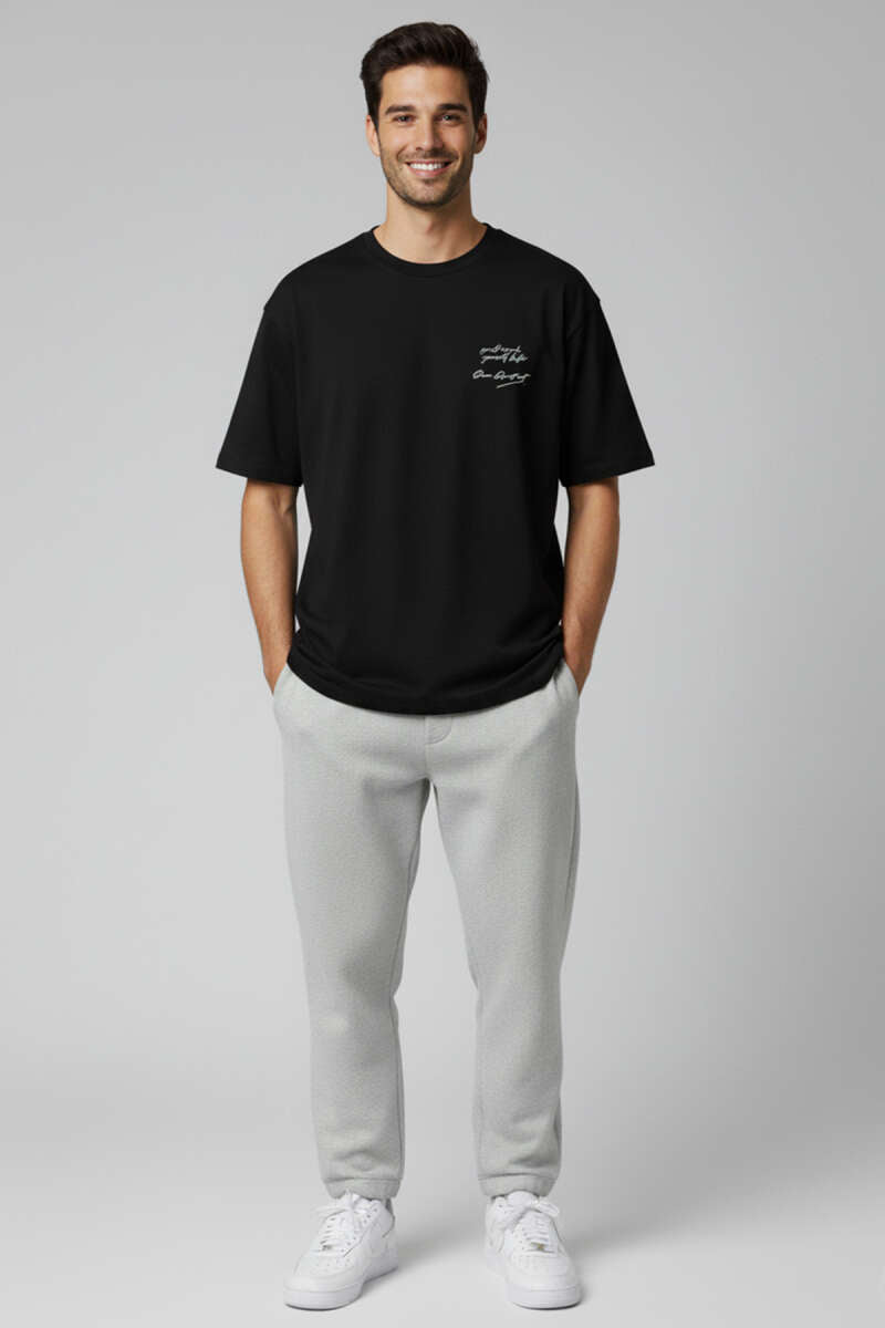 Yaka Enjeksiyon Baskı Yazılı Erkek T-shirt Siyah