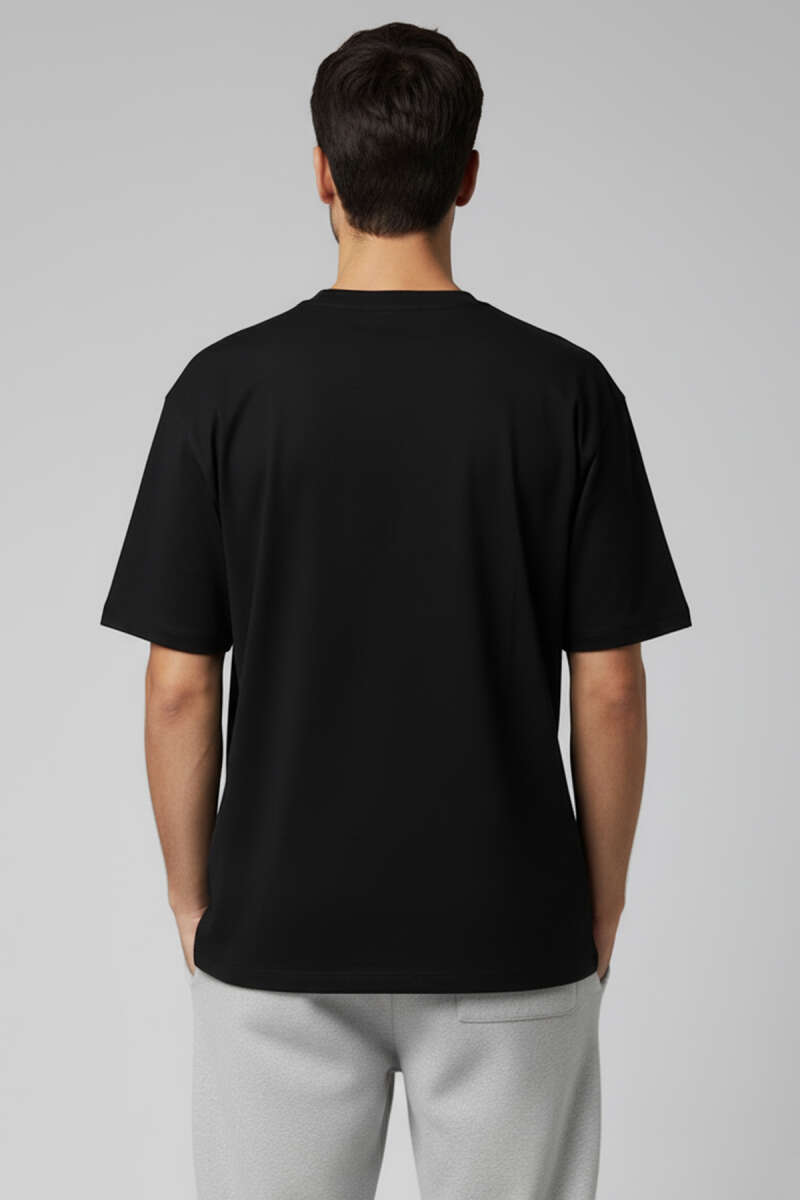 Yaka Enjeksiyon Baskı Yazılı Erkek T-shirt Siyah