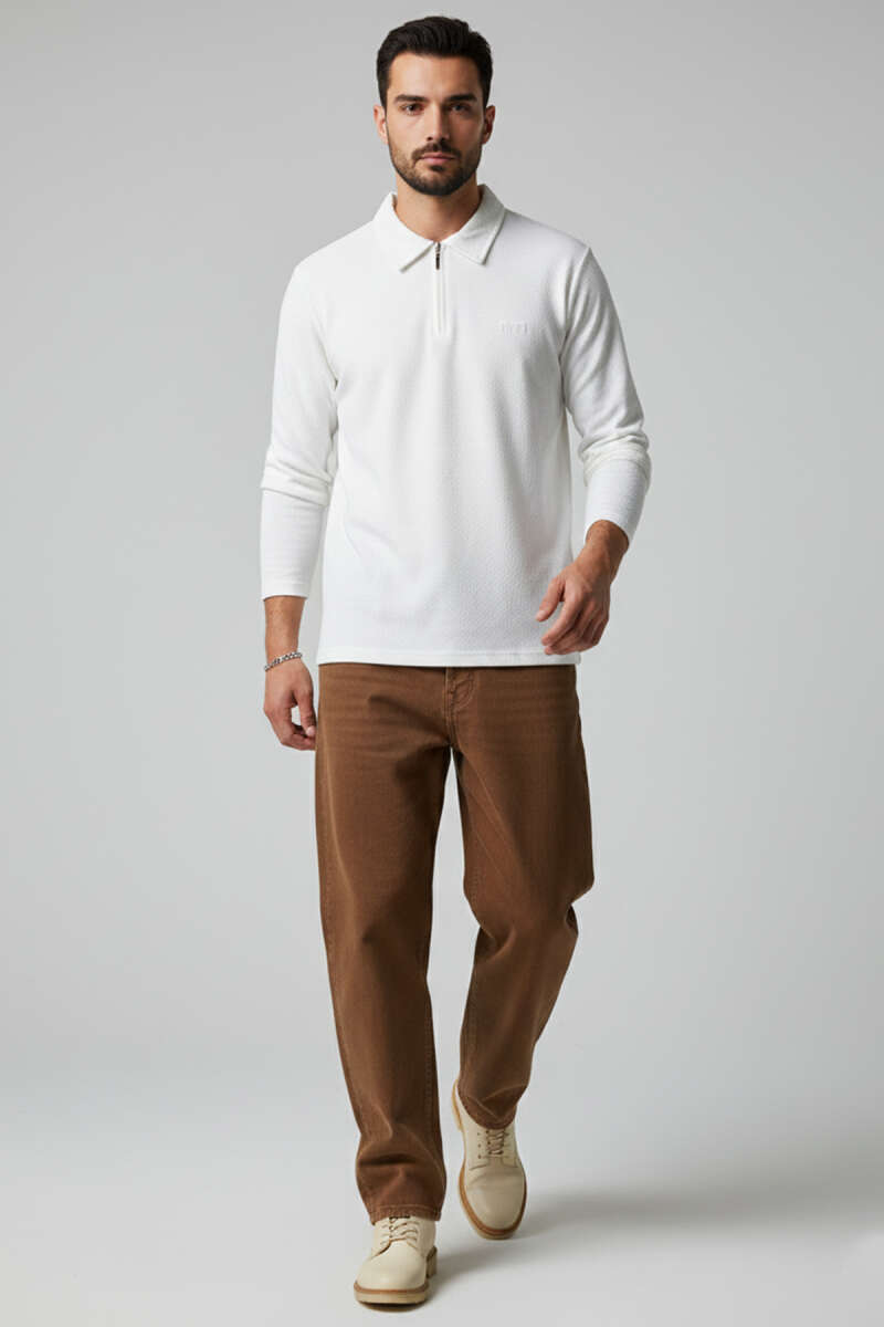 Yaka Fermuarlı Basic Erkek Sweatshirt