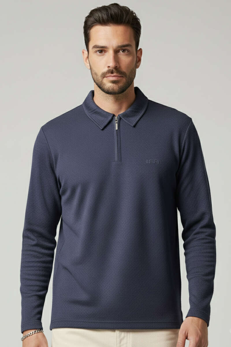 Yaka Fermuarlı Basic Erkek Sweatshirt