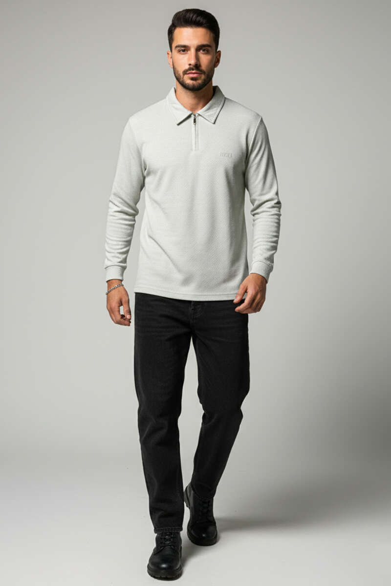 Yaka Fermuarlı Basic Erkek Sweatshirt