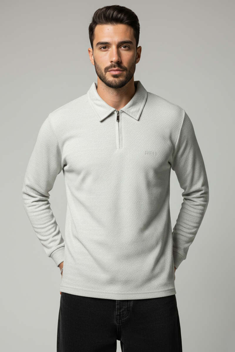 Yaka Fermuarlı Basic Erkek Sweatshirt