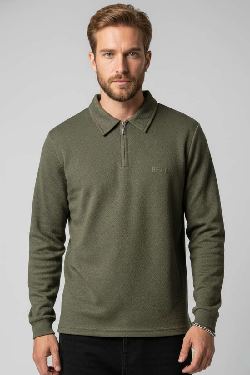 Yaka Fermuarlı Basic Erkek Sweatshirt