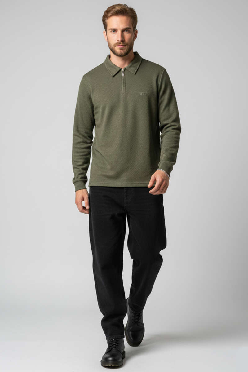 Yaka Fermuarlı Basic Erkek Sweatshirt