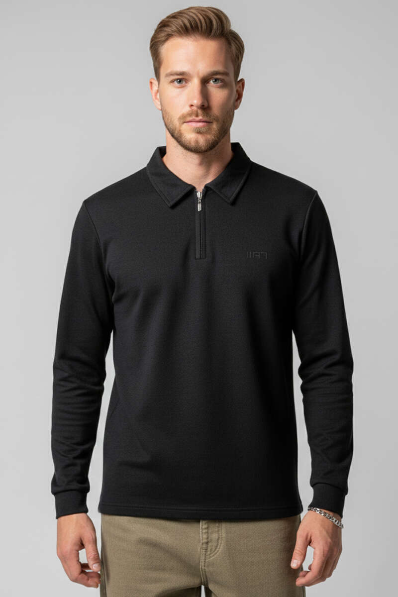 Yaka Fermuarlı Basic Erkek Sweatshirt