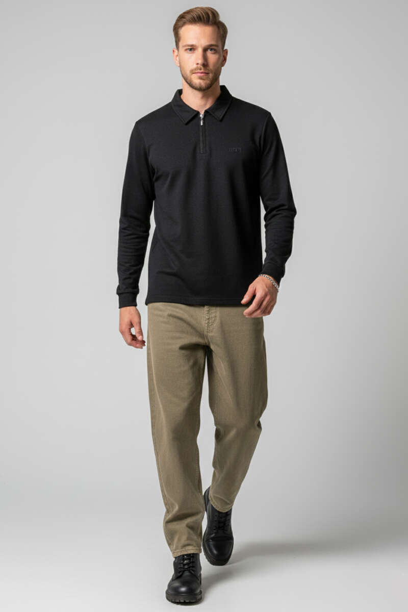 Yaka Fermuarlı Basic Erkek Sweatshirt