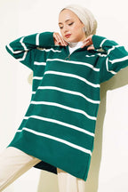 Striped Knitted Tunic With Collar Zip