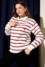 Yaka Fermuarlı Çizgili Üç İplik Sweatshirt