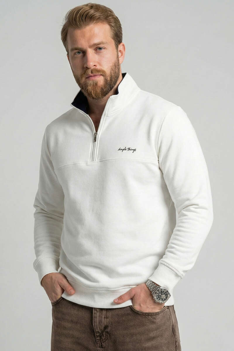 Yaka Fermuarlı İki İplik Erkek Sweatshirt