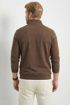 Yaka Fermuarlı İki İplik Erkek Sweatshirt