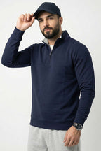 Yaka Fermuarlı İki İplik Erkek Sweatshirt