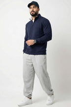 Yaka Fermuarlı İki İplik Erkek Sweatshirt