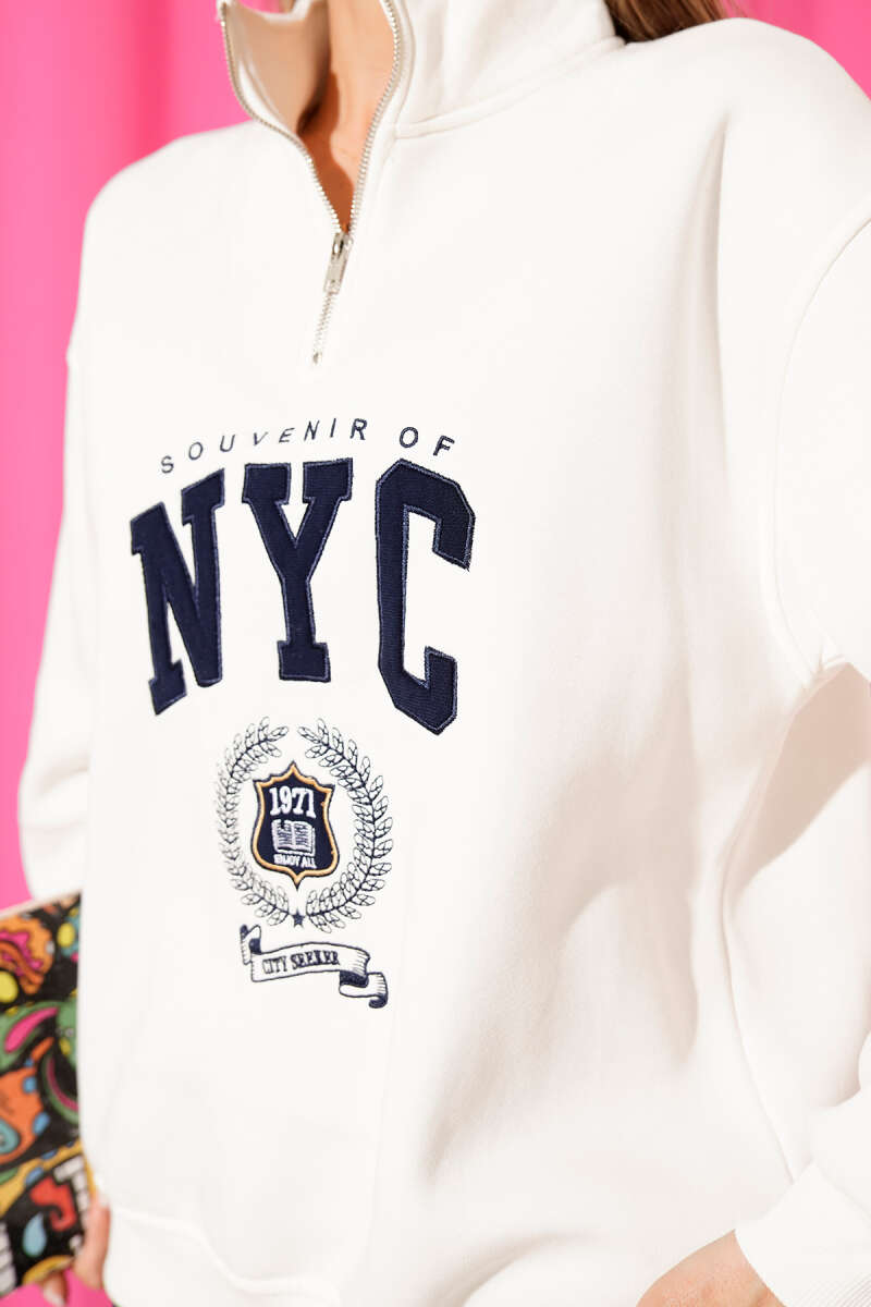 Yaka Fermuarlı Nyc Baskılı Sweatshirt