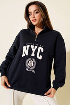 Yaka Fermuarlı Nyc Baskılı Sweatshirt