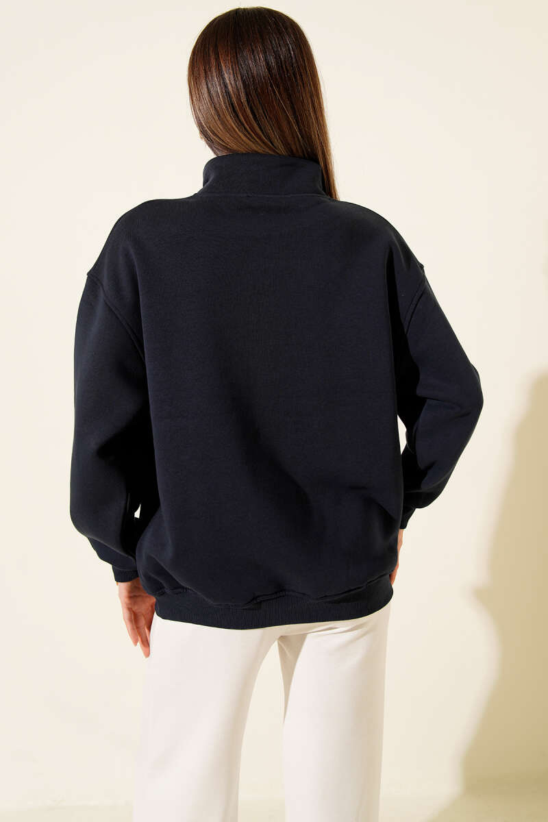Yaka Fermuarlı Nyc Baskılı Sweatshirt
