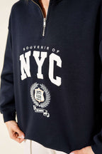 Yaka Fermuarlı Nyc Baskılı Sweatshirt