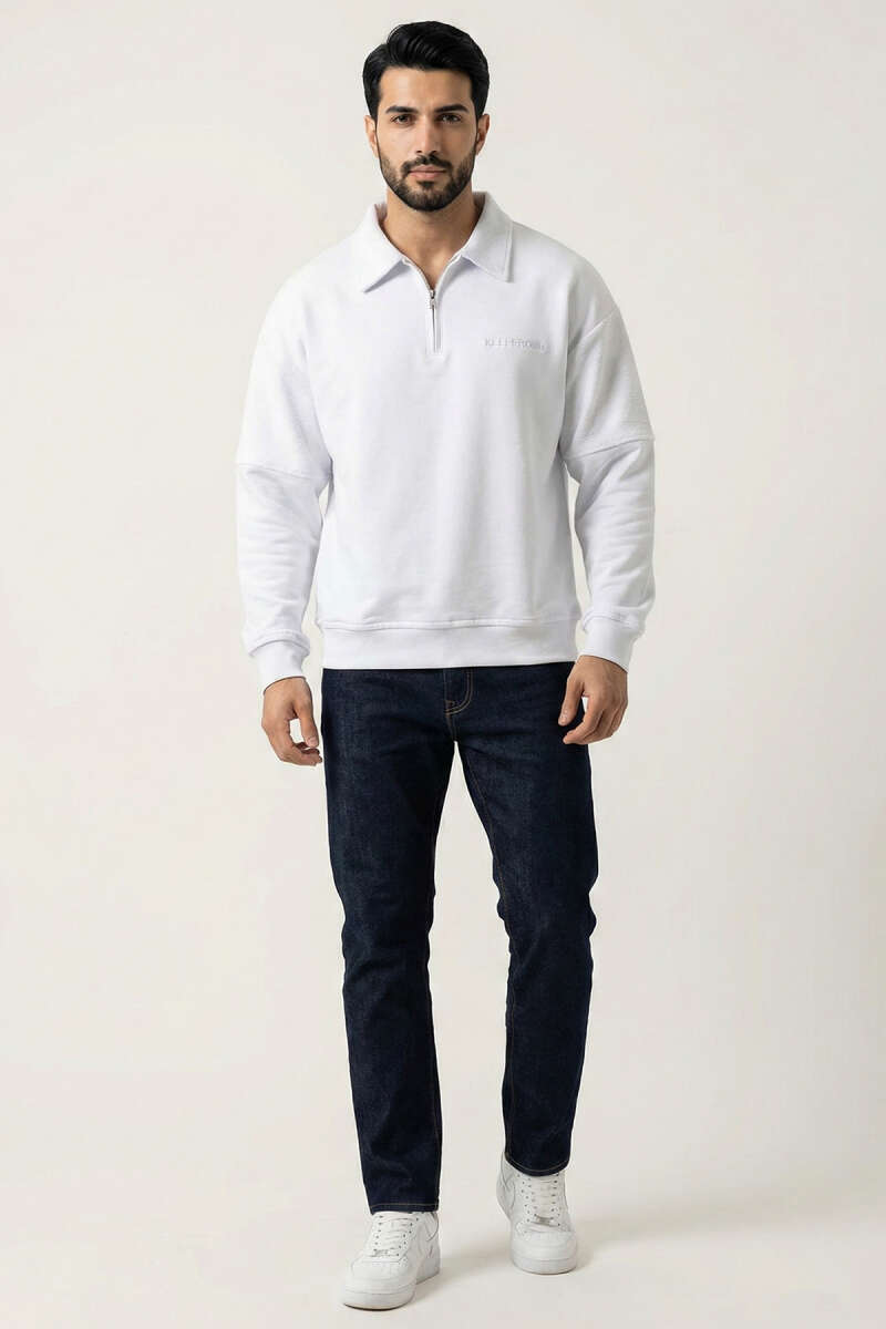 Yaka Fermuarlı Ribanalı Erkek Sweatshirt