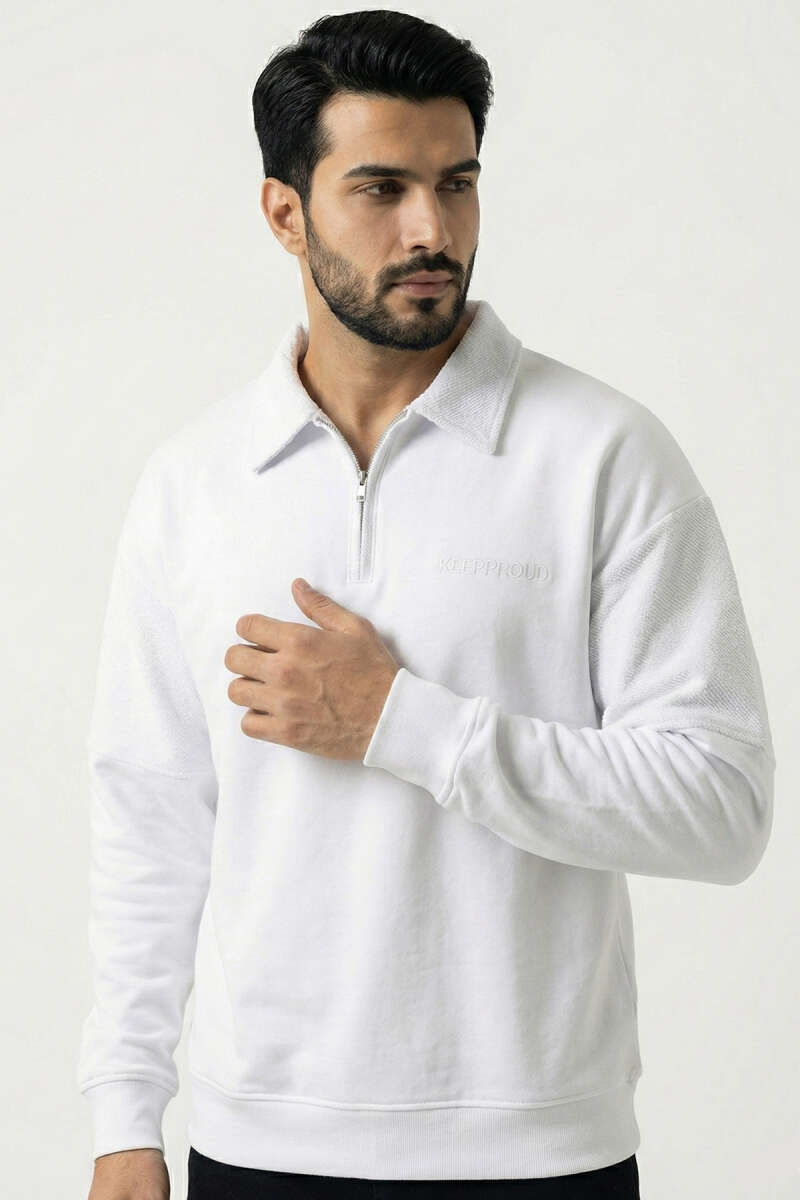 Yaka Fermuarlı Ribanalı Erkek Sweatshirt