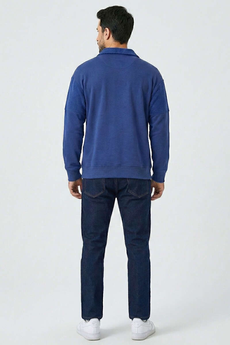 Yaka Fermuarlı Ribanalı Erkek Sweatshirt