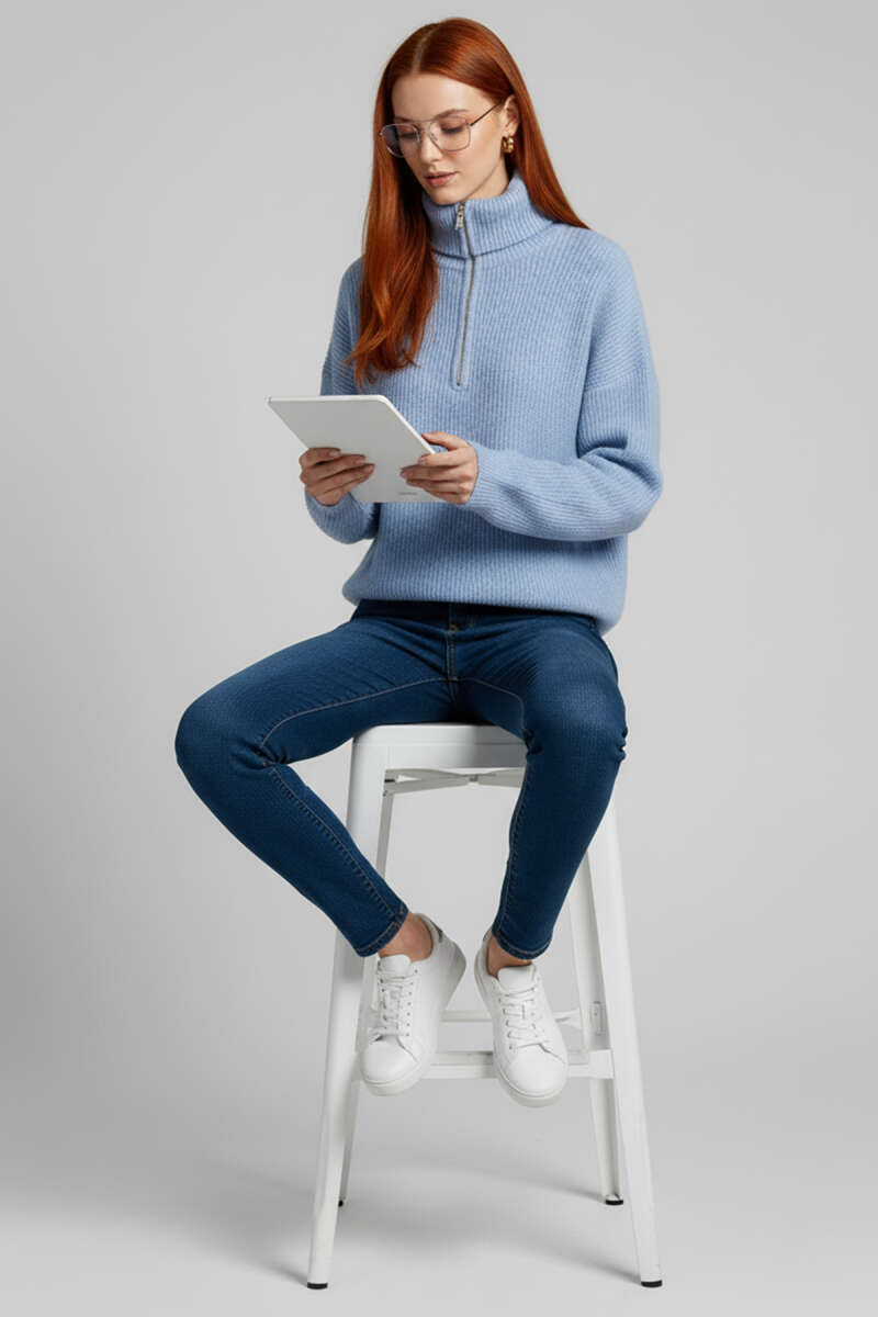 Yaka Fermuarlı Triko Kazak