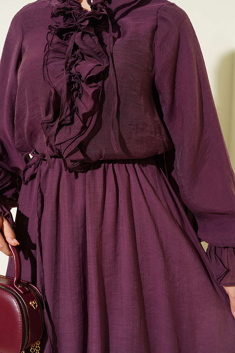 Yaka Fırfırlı Bel Lastikli Elbise