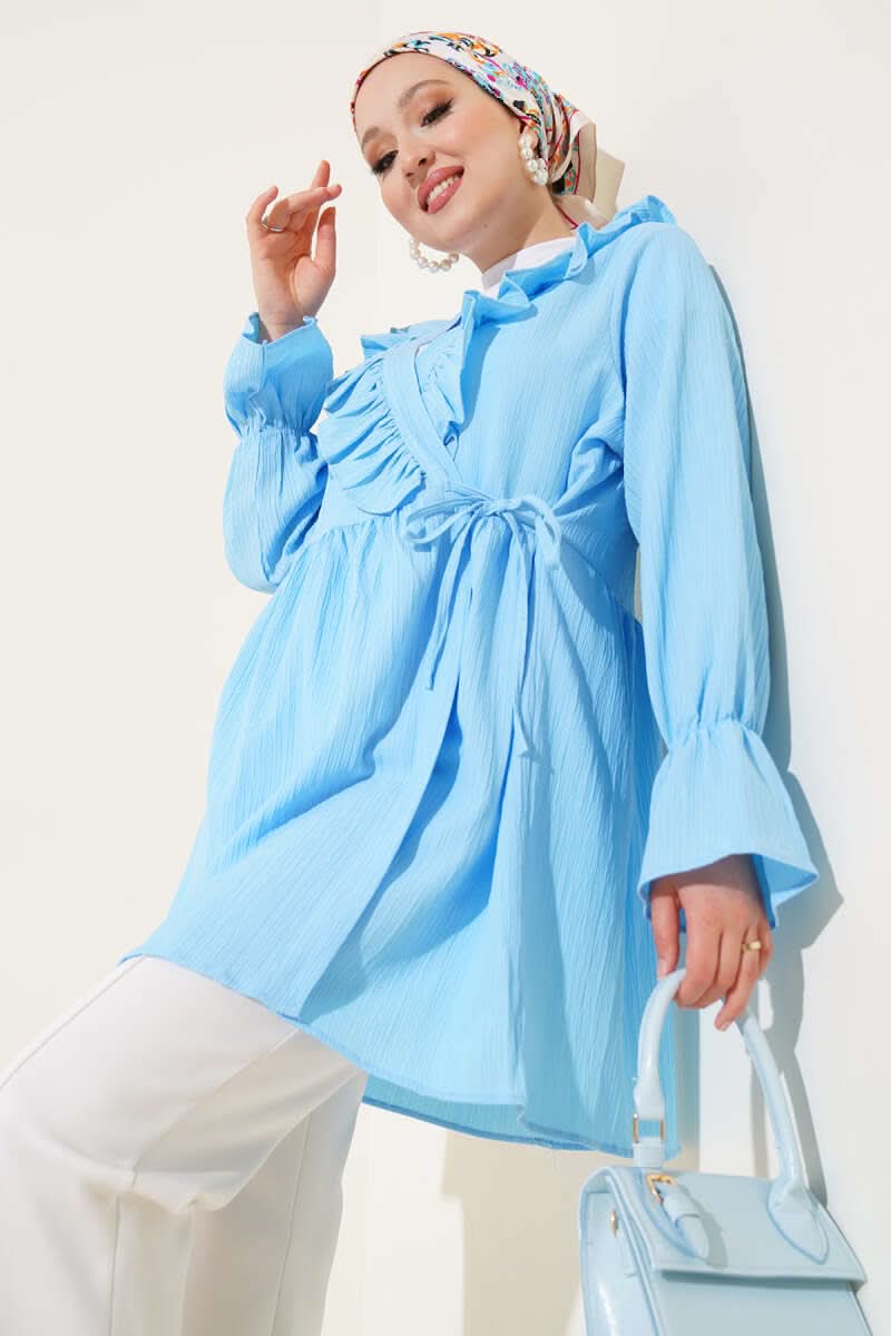 Collar Ruffled Kimono With Side String Ties