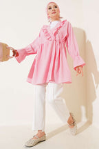 Collar Ruffled Kimono With Side String Ties