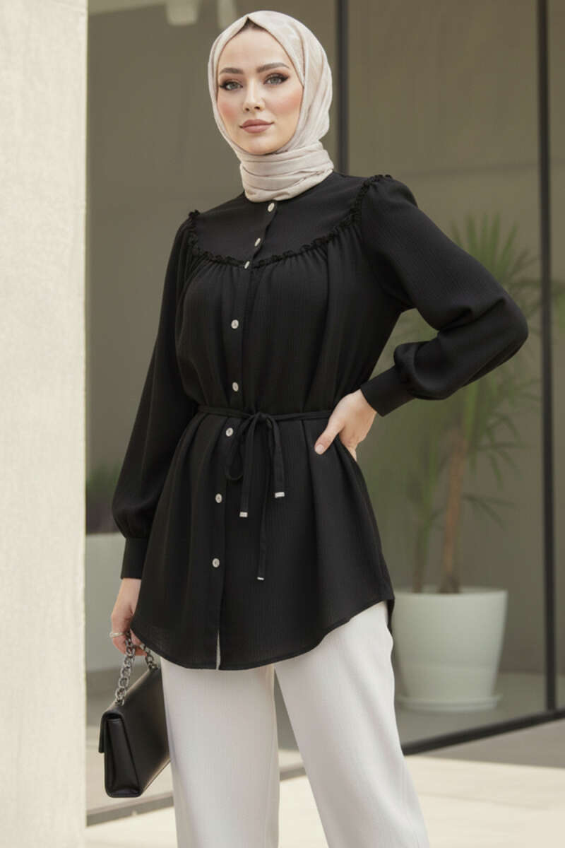 Yaka Fiyonk Detaylı Tunik