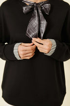 Yaka Fularlı Loyşa Sweatshirt Siyah
