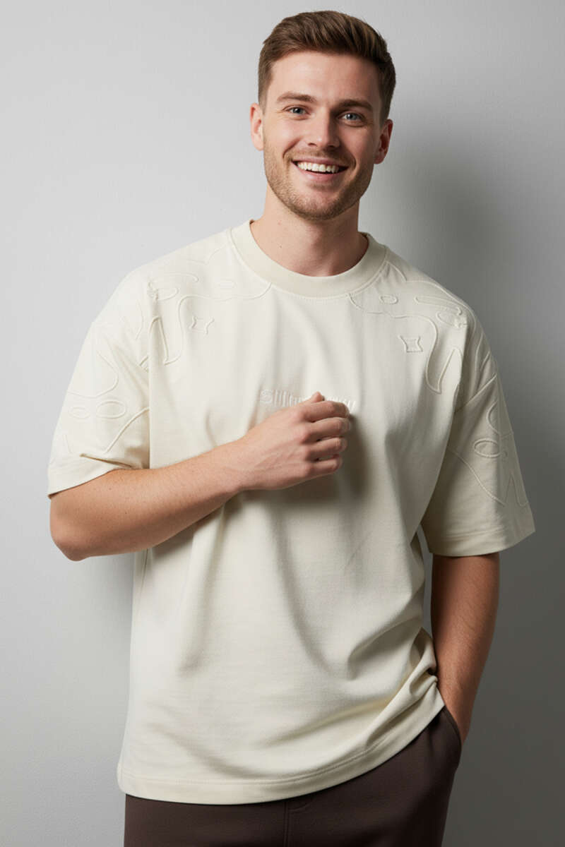 Yaka Kol Nakışlı Oversize Erkek T-shirt