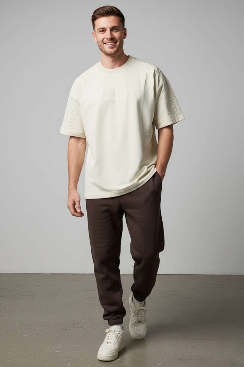 Yaka Kol Nakışlı Oversize Erkek T-shirt