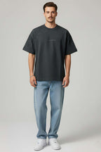 Yaka Kol Nakışlı Oversize Erkek T-shirt Nefti
