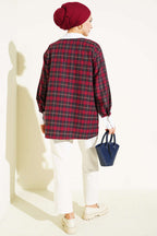 Plaid Patterned Shirt with Stone Collar