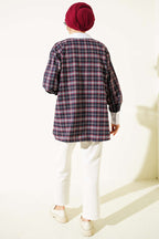 Plaid Patterned Shirt with Stone Collar