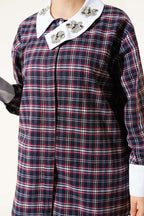 Plaid Patterned Shirt with Stone Collar