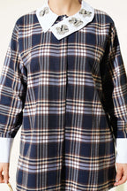 Plaid Patterned Shirt with Stone Collar