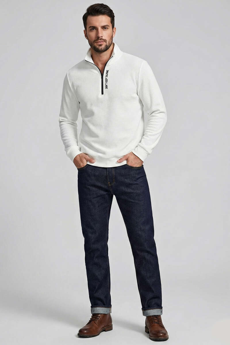 Yaka Yazılı Fermuarlı Erkek Sweatshirt