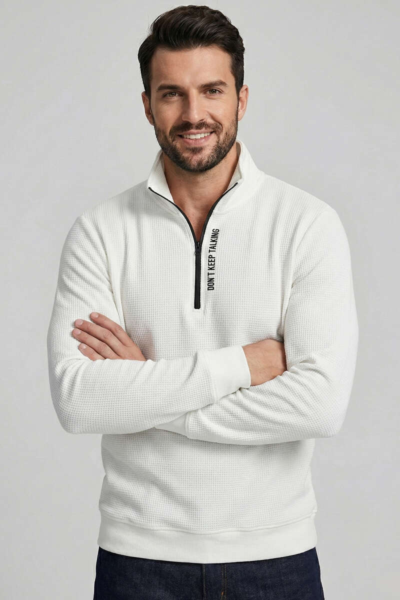 Yaka Yazılı Fermuarlı Erkek Sweatshirt