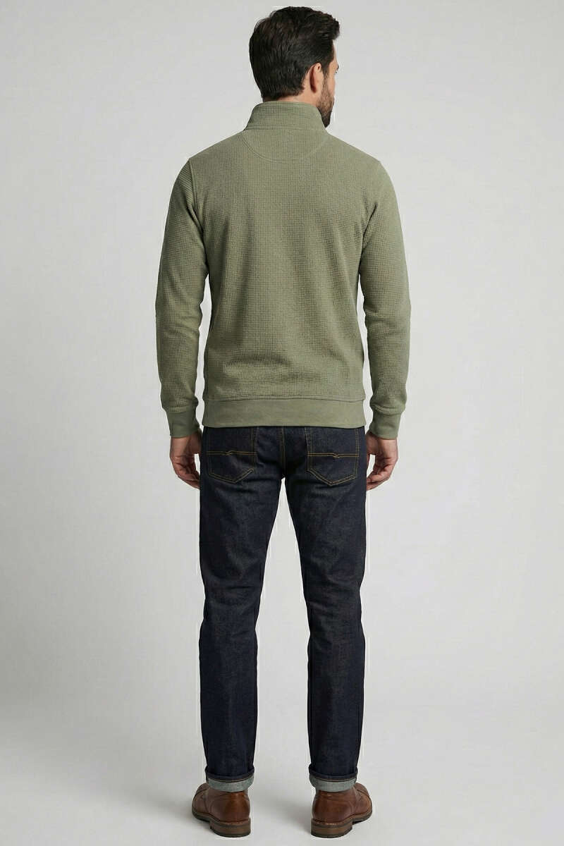 Yaka Yazılı Fermuarlı Erkek Sweatshirt Haki