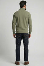 Yaka Yazılı Fermuarlı Erkek Sweatshirt Haki