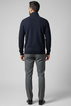 Yaka Yazılı Fermuarlı Erkek Sweatshirt Lacivert