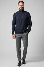 Yaka Yazılı Fermuarlı Erkek Sweatshirt Lacivert