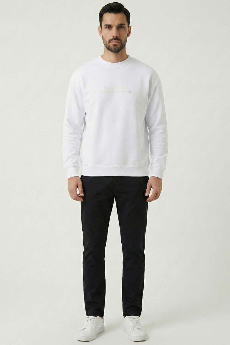 Yaka Yazılı Ribanalı Erkek Sweatshirt