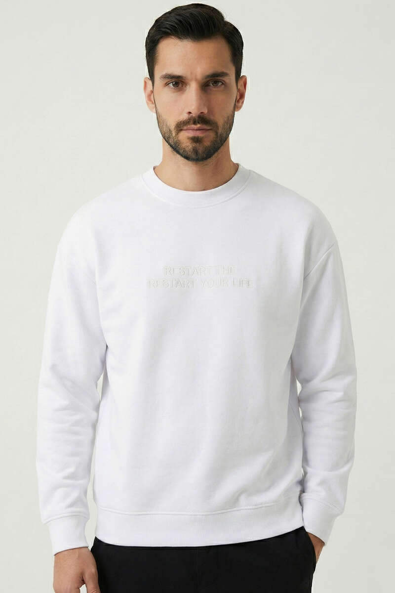 Yaka Yazılı Ribanalı Erkek Sweatshirt