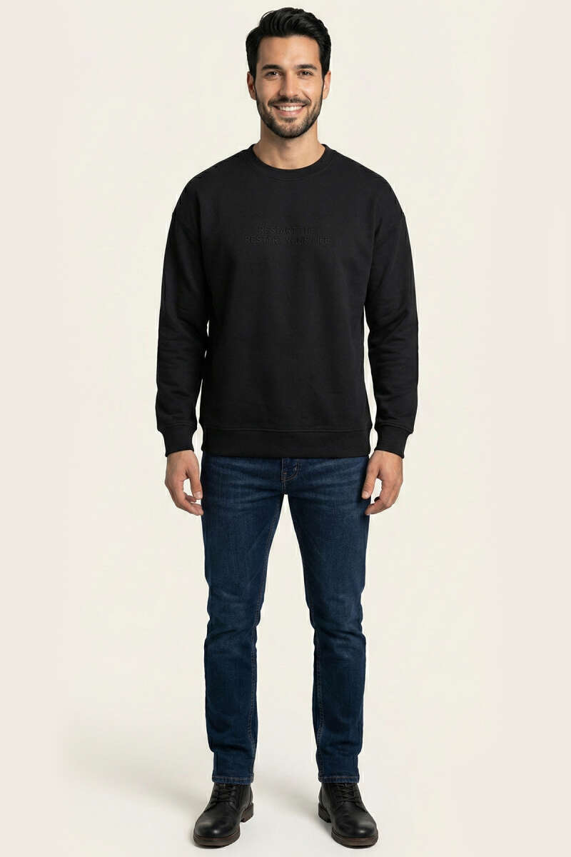 Yaka Yazılı Ribanalı Erkek Sweatshirt