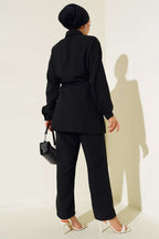 Yakası Taşlı İp Bağcıklı İkili Takım