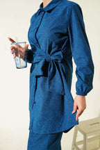 Yan Bağlamalı Kadife Fitilli İkili Takım Petrol Yeşili