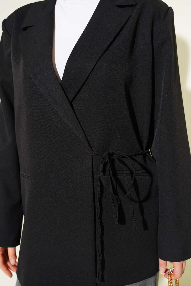 Yan İp Bağlamalı Kruvaze Blazer Ceket
