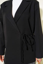 Yan İp Bağlamalı Kruvaze Blazer Ceket