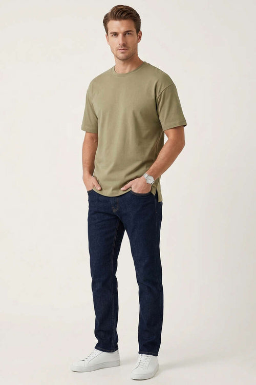 Yan Kesikli Basic Erkek T-shirt Çağla Yeşili